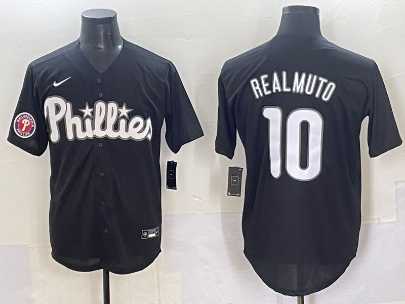 Men 2025 Philadelphia Phillies 10 Realmuto Black Fashion Nike MLB Jersey style 7095